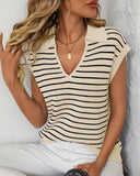 V-Neck Casual Striped Lapel Knitted Sweater ??Comfortable Blend for Everyday Wear