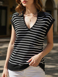 V-Neck Casual Striped Lapel Knitted Sweater ??Comfortable Blend for Everyday Wear