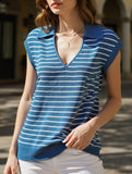 V-Neck Casual Striped Lapel Knitted Sweater ??Comfortable Blend for Everyday Wear