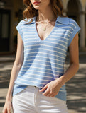 V-Neck Casual Striped Lapel Knitted Sweater ??Comfortable Blend for Everyday Wear