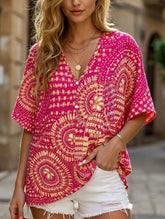 V-Neck Printed Resort-Style Bat-Sleeved Top ??Breezy & Chic Summer Essential