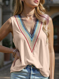 MULTICOLOR LACE V NECK SLEEVELESS BLOUSE