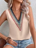 MULTICOLOR LACE V NECK SLEEVELESS BLOUSE