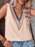 MULTICOLOR LACE V NECK SLEEVELESS BLOUSE