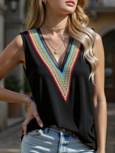 MULTICOLOR LACE V NECK SLEEVELESS BLOUSE