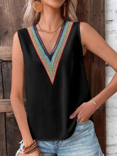 MULTICOLOR LACE V NECK SLEEVELESS BLOUSE