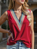 MULTICOLOR LACE V NECK SLEEVELESS BLOUSE