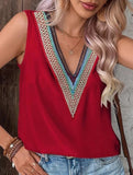 MULTICOLOR LACE V NECK SLEEVELESS BLOUSE