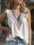 MULTICOLOR LACE V NECK SLEEVELESS BLOUSE