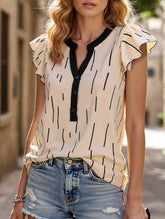 Women's Striped Flying Sleeve Top with Ruffle Trim