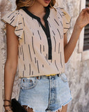 Women's Striped Flying Sleeve Top with Ruffle Trim