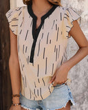 Women's Striped Flying Sleeve Top with Ruffle Trim