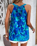 Sleeveless Crew Neck Cutout Print Blouse ??Summer Casual Top for Women