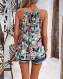 Sleeveless Crew Neck Cutout Print Blouse ??Summer Casual Top for Women