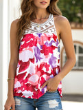 Sleeveless Crew Neck Cutout Print Blouse ??Summer Casual Top for Women