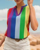 COLORFUL STRIPED V-NECK SHIRT BLOUSE_CWTBLSL0365