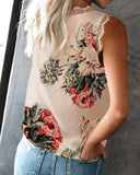 V-NECK EYELASH LACE SLEEVELESS PRINT TOP