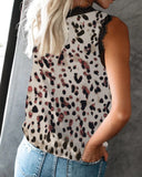 V-NECK EYELASH LACE SLEEVELESS PRINT TOP