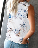 V-NECK EYELASH LACE SLEEVELESS PRINT TOP