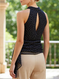Polka dot sleeveless, cinched waist strap top