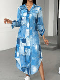 Denim Print Button-Down Shirt Dress