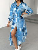 Denim Print Button-Down Shirt Dress