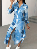 Denim Print Button-Down Shirt Dress