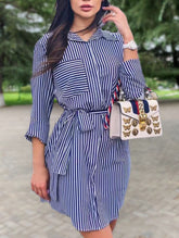 Striped blue loose lace mid-length shirt