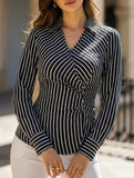 MATURE STYLE BLACK AND WHITE STRIPED SHIRT