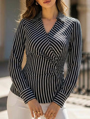 MATURE STYLE BLACK AND WHITE STRIPED SHIRT