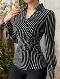 MATURE STYLE BLACK AND WHITE STRIPED SHIRT