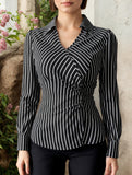 MATURE STYLE BLACK AND WHITE STRIPED SHIRT