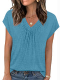 Solid color V-neck loose short-sleeved top for women