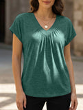 Solid color V-neck loose short-sleeved top for women