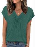 Solid color V-neck loose short-sleeved top for women