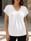 Solid color V-neck loose short-sleeved top for women