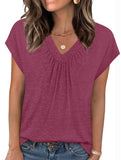 Solid color V-neck loose short-sleeved top for women