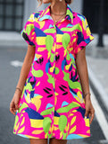 Street Style printing A-line skirt button dress