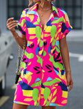 Street Style printing A-line skirt button dress