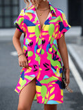 Street Style printing A-line skirt button dress
