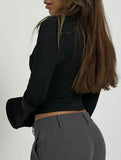 Lace Patchwork V-Neck Slim Fit Long Sleeve Top_CWTHT00041
