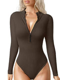 Ribbed Zip Front Long Sleeve Bodysuit_CWTHT00042