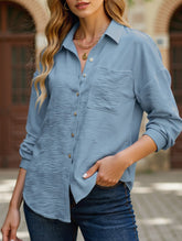 Casual versatile color-block long-sleeved shirt