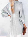 Loose striped stand collar long sleeve shirt