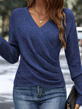 Stylish V-neck crossover solid color sweater_CWTSTL01160