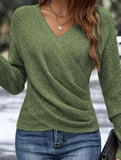 Stylish V-neck crossover solid color sweater_CWTSTL01160