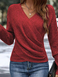 Stylish V-neck crossover solid color sweater_CWTSTL01160