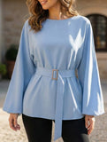 Solid Flare Sleeve Elegant Blouse_CWTSTL01163