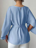 Solid Flare Sleeve Elegant Blouse_CWTSTL01163