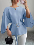 Solid Flare Sleeve Elegant Blouse_CWTSTL01163